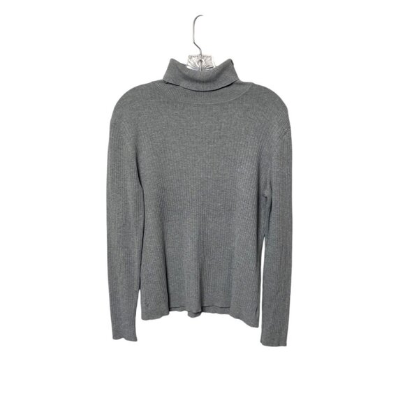Chicos Gray Ribbed Turtleneck Sweater Size 2 Silk Blend Long Sleeve Lightweight - Picture 1 of 5
